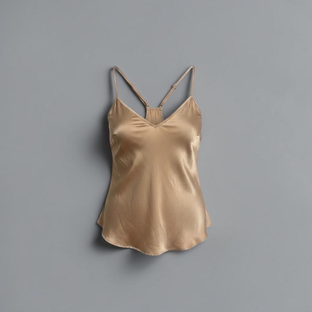 Ekouaer NWT Satin V-Neck Camisole Tank Top Champagne Tan Size Small